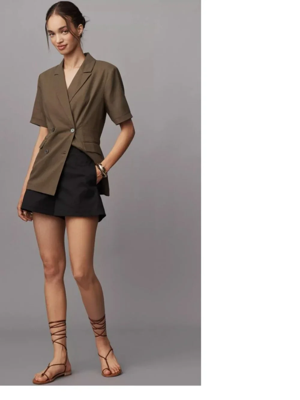 Anthropologie Dolan Left Coast Short-Sleeve Linen Blend Blazer green color XL